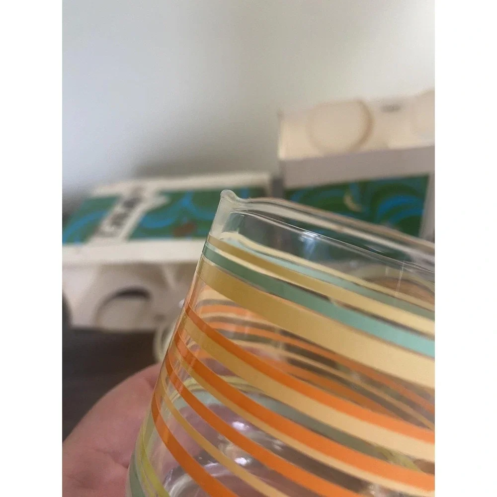 Vintage 70's Libbey Striped Juice Glasses‎ In Box Retro MCM Imperfect